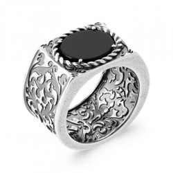 Chevalière Agate noire Homme Argent Quantum 925