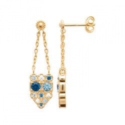 Boucles d'oreilles Pendantes Chaîne Plaqué or 750/000 Pierre bleue/blanche de synthèse