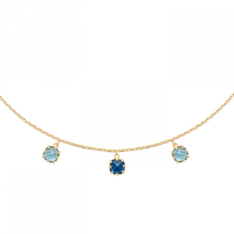 Collier Plaqué or 750/000 Pierre bleue de synthèse 45cm