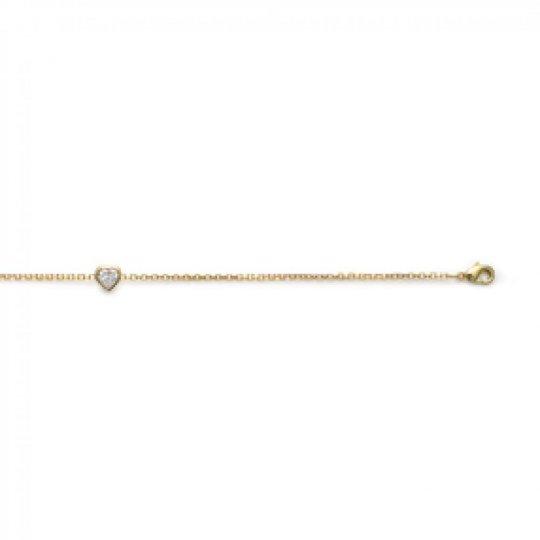 Bracelet coeur solitaire Plaqué Or - Oxyde de Zirconium - 16/18cm