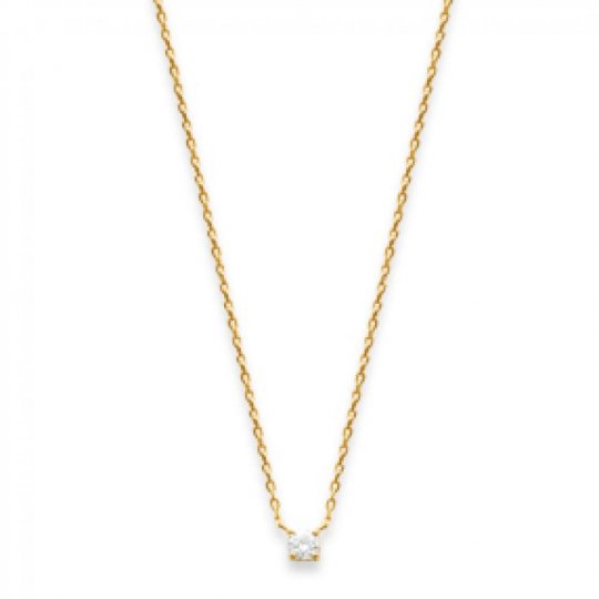 Collier solitaire Plaqué Or - Oxyde de Zirconium - Femme - 45cm