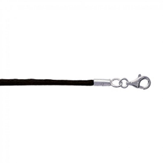 Collier Corde Noire Argent Massif - Femme - 38cm