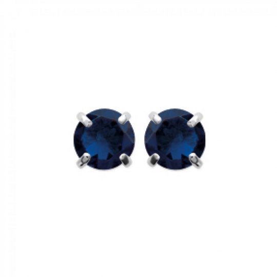 Boucles d'oreilles puces pierre ronde bleue Argent zirconium